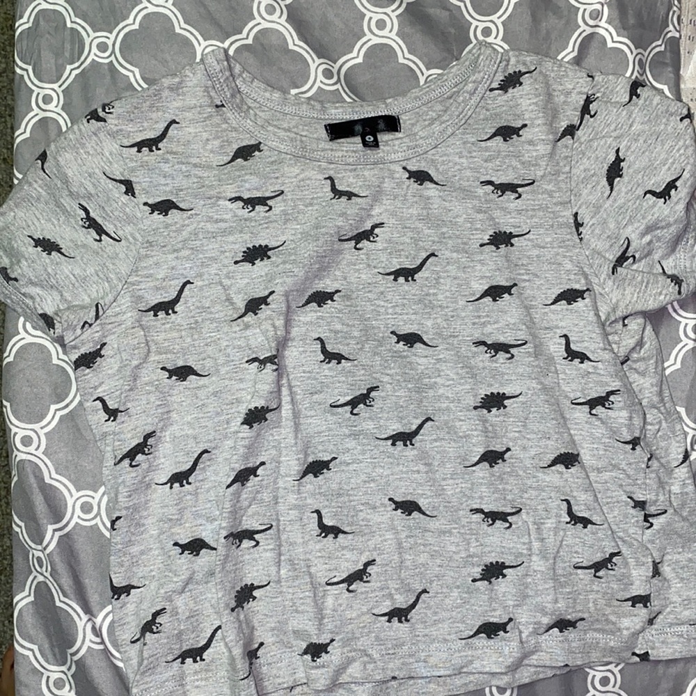 grey dinosaur print crop top